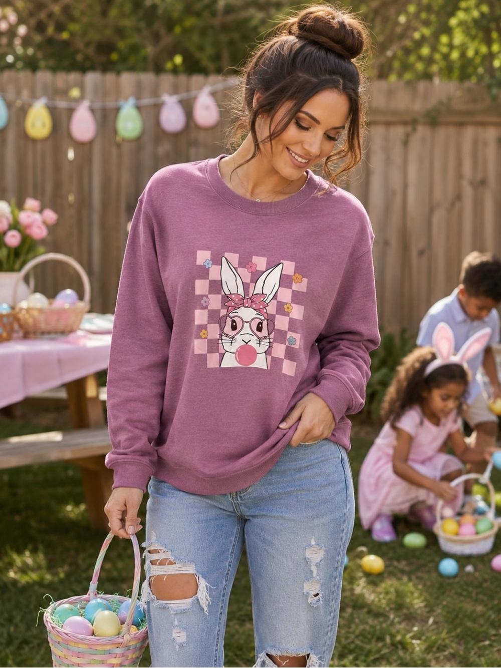 Purple Bunny Graphic Sweatshirt